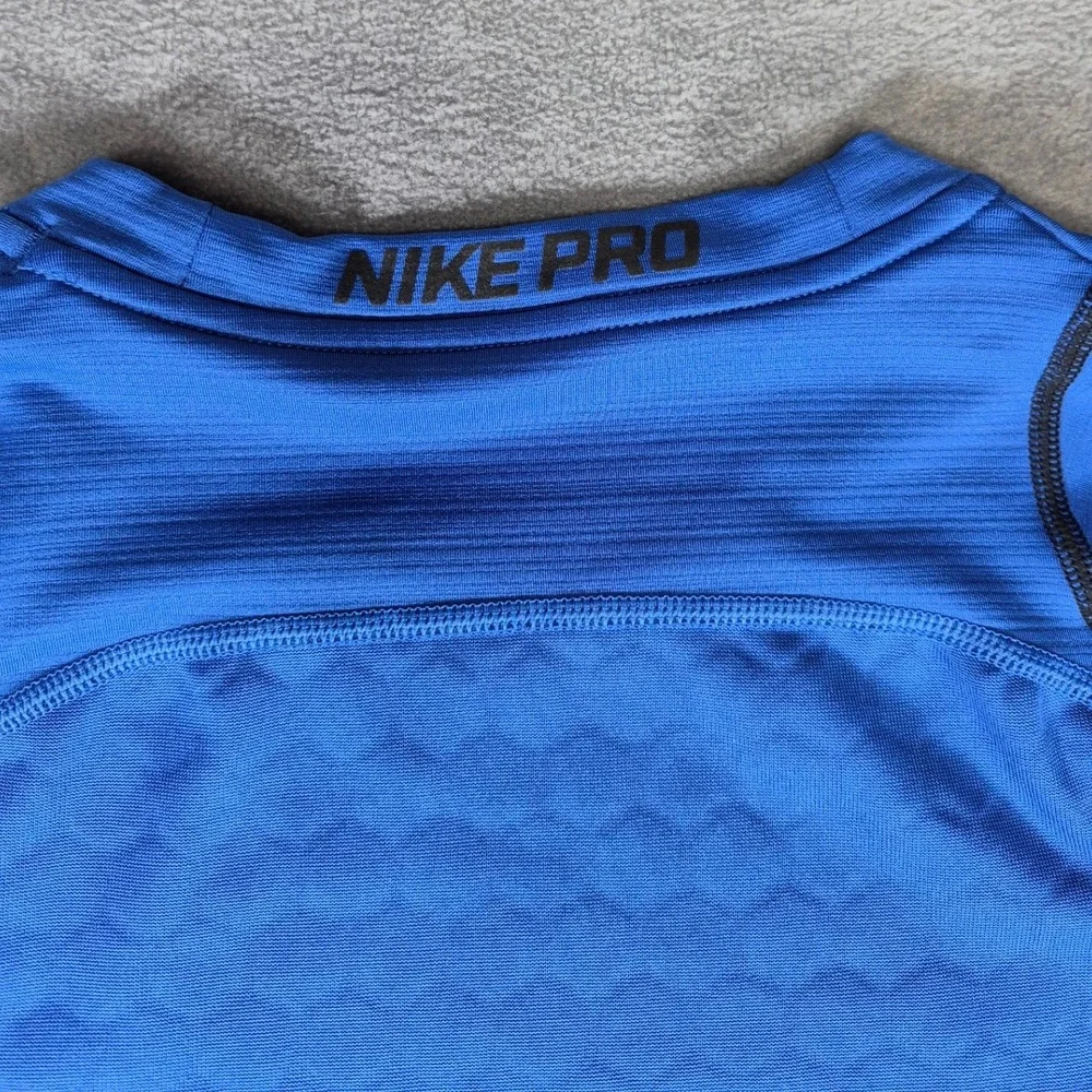 Nike Pro Hyperwarm Mens Medium Blue Fitted Long Sleeve Thermal Athletic Top